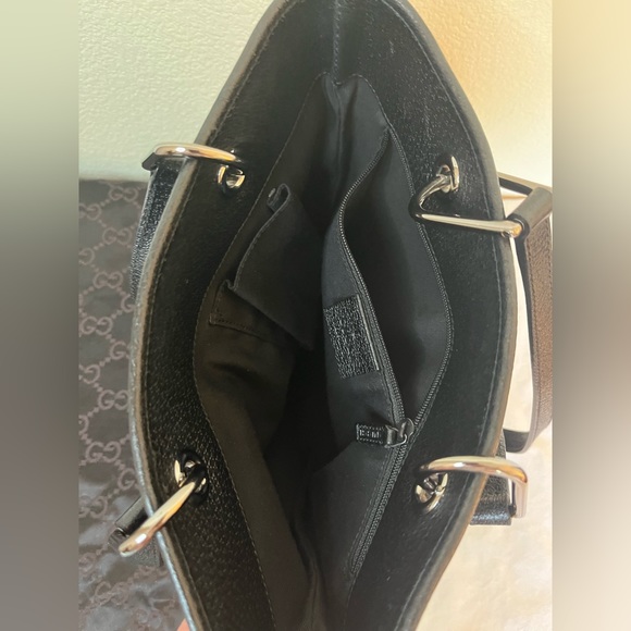 💯 authentic GUCCI TOTE HANDBAG LEATHER BLACK CANVAS IN SILVER METALLIC HARDWARE - Picture 5 of 8